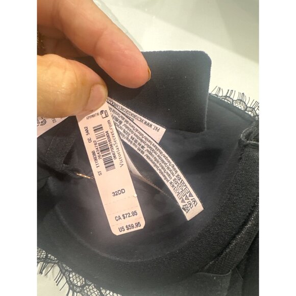 Victorias Secret Black Lightly Lined Strapless Bra 32DD With Lace Trim - Picture 4 of 4